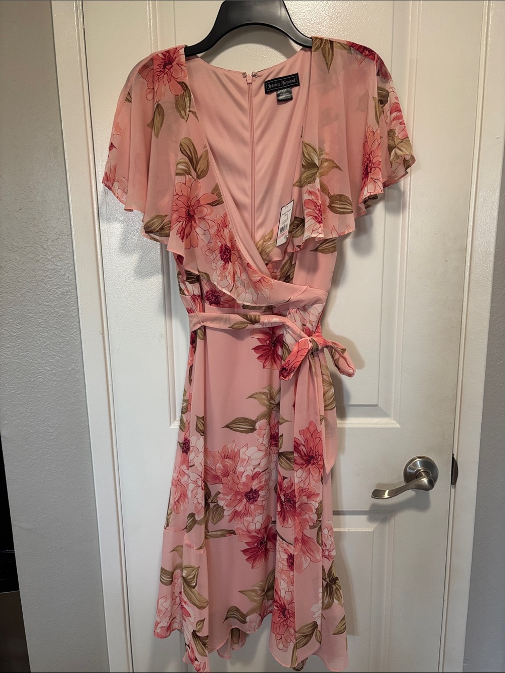 Jessica Howard Pink Floral Faux-Wrap Midi Dress